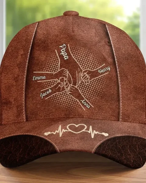 Custom-Made Hat, All Over Print Classic Cap - Papa’s Hand Holds The Whole Family