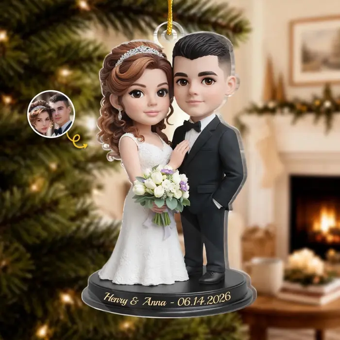 Custom-Made Photo First Christmas Acrylic Ornament - Toasting To Forever Happiness
