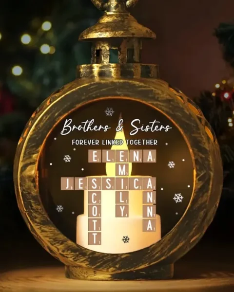 Bespoke Scrabble Candlelight Lantern Ornament | Lit By Love Held By Time