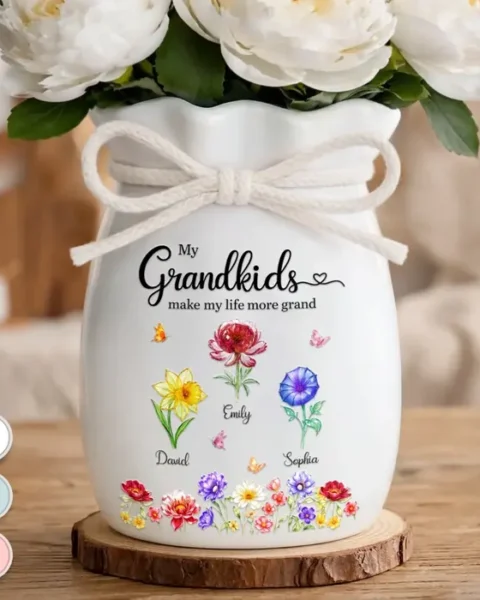 Personalized Flower Vase With RibbonLove Grows Wild With Grandkids