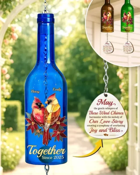 Custom-Made Wine Bottle Wind Chime - Our Love, A Lasting Symphony