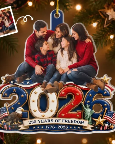 Tailored Photo Acrylic Ornament ~ Land Of Free Loved Family