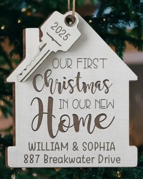 Custom-Made First Christmas In New Home Wood Ornament - Our Story Begins Here