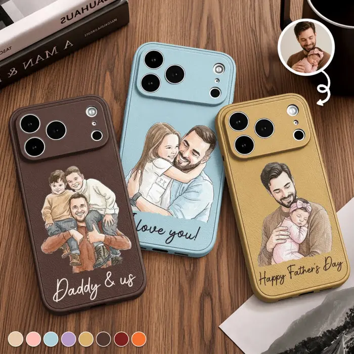 Personalized Photo Leather Phone Case - Forever Grateful For Dad’s Love