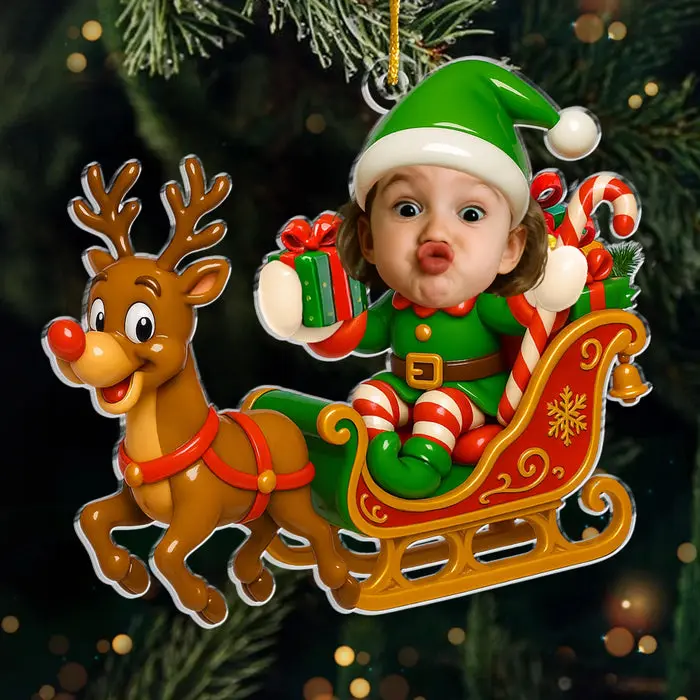 Custom-Made Photo Acrylic Ornament | Sleigh Bells Fun - Image 2
