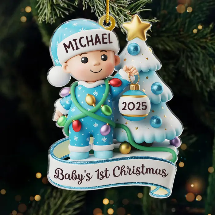 Personalized Acrylic Ornament ~ Stockings, Snows, And Baby Giggles - Image 2