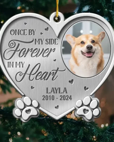 Custom-Made Photo Once By My Side Forever In My Heart ~ Metal Custom Shaped - Sympathy Gift, Christmas Gift For Pet Owners, Pet Lovers