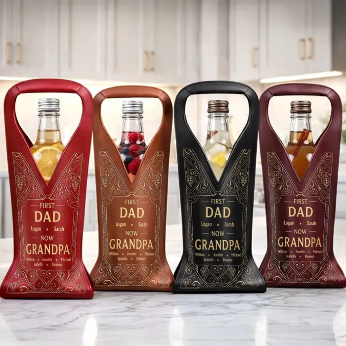 Custom-Made Leather Wine Bag | First Dad, Now Grandpa Forever - Image 2