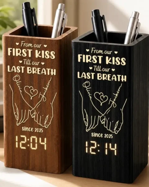 Made-to-Order Pen Holder With Clock - A Pinky Promise For Life