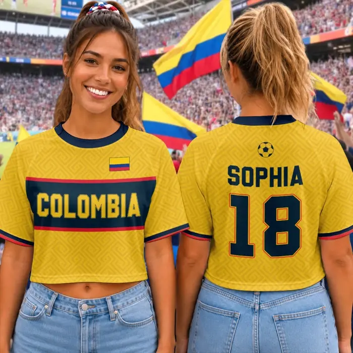 Custom-Made Women's Colombia World Football Jersey Crop Tee - Born In Passion, Raised On Football