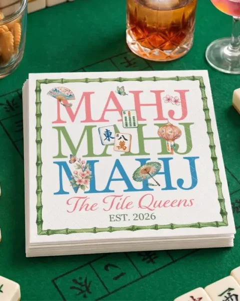 Bespoke Mahjong Cocktail Napkins | Good Luck And Great Times