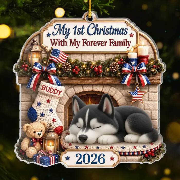 Custom-Made First Christmas Acrylic Ornament - Loved By My Forever Family