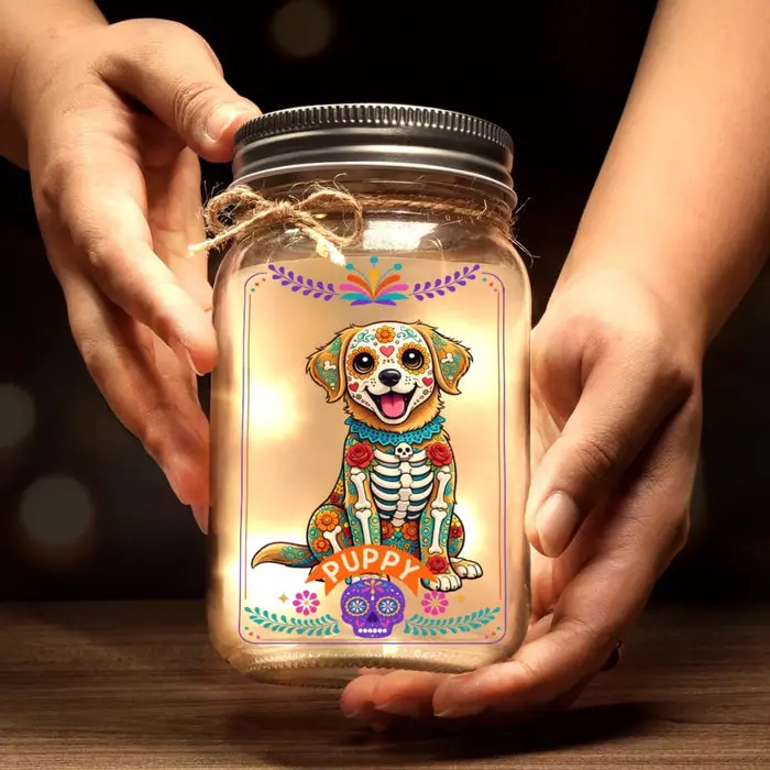 Bespoke Photo Day Of The Dead Mason Jar Light | My Spirit Guide My Best Friend - Image 2