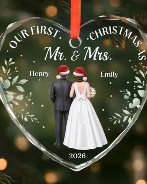 Personalized First Christmas Heart Glass Ornament - Our Forever Winter Chapter