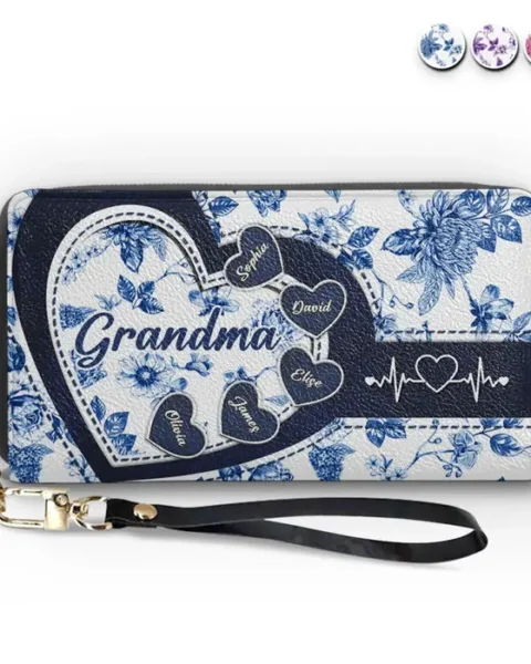 Tailored Leather Long Wallet - Hearts Linked By Family Love
