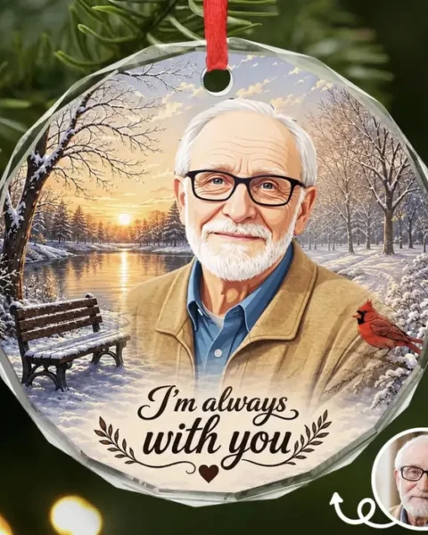 Bespoke Photo Circle Glass Ornament ~ Forever Near In Our Hearts