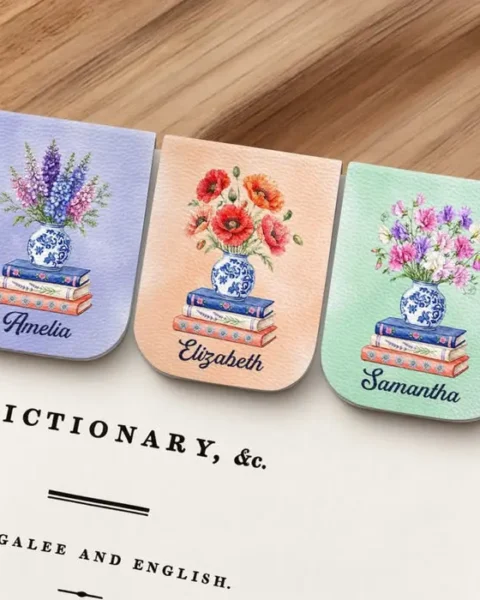 Personalized Leather Magnetic Bookmark | Book Lovers Floral Haven