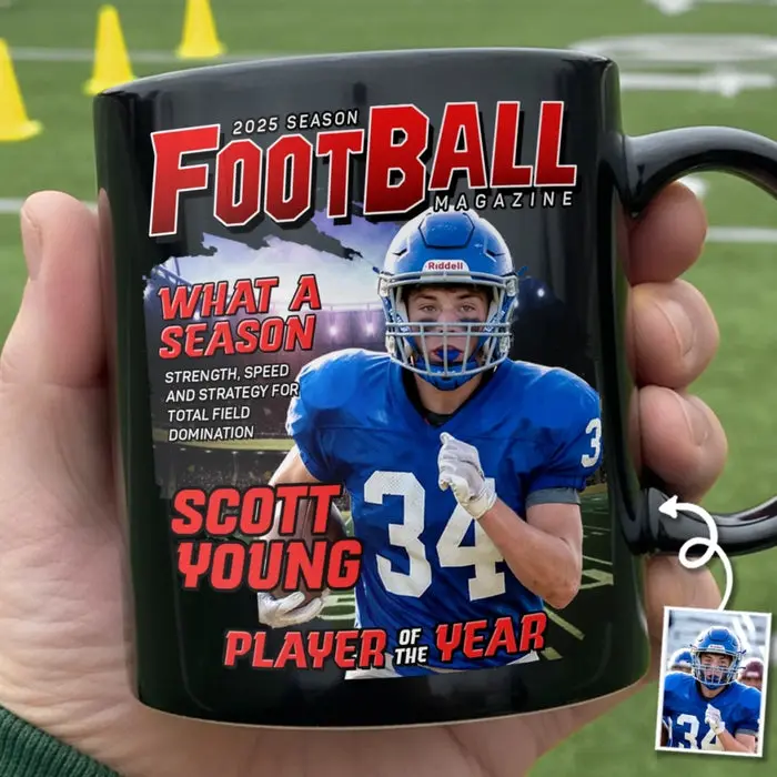 Custom-Made Photo Magazine Black Mug ~ Game On, Greatness In Motion