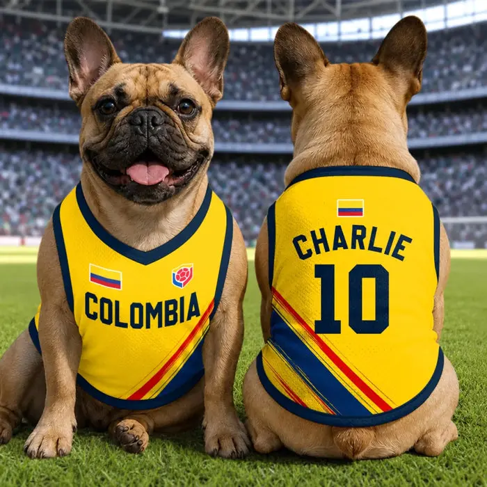 Custom-Made Colombia World Football Pet Jersey - Viva Colombia, Furry Edition