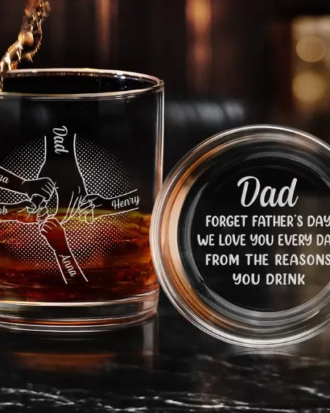 Custom-Made Whiskey Glass With Bottom And Side Engraving | Reserved For Legends