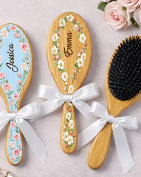 Made-to-Order Birth Month Flower Hair Brush | Besties Make Life Brighter