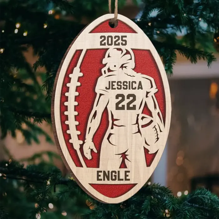 Tailored American Football Wood Ornament ~ Play Hard Dream Big