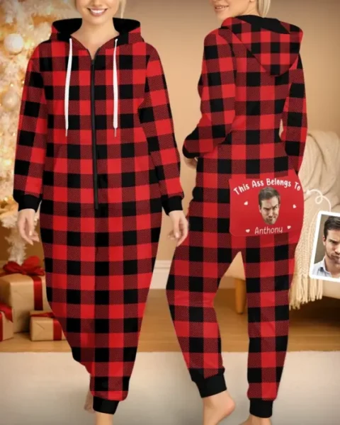 Tailored Photo Adult Onesie Pajamas With Back Flap | Property Of My Favorite Troublemaker