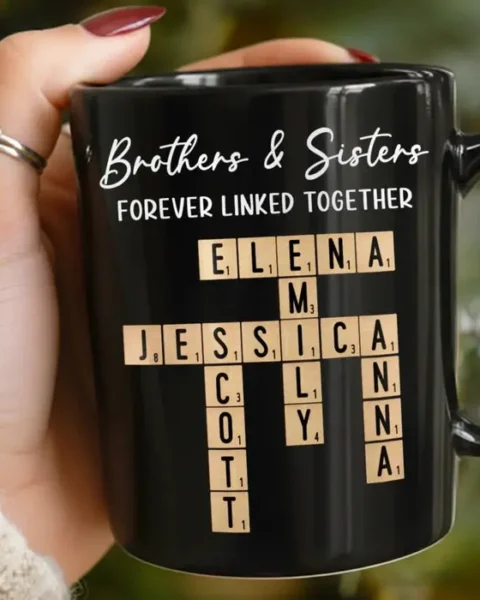 Tailored Scrabble Black Mug ~ Family Spelled In Joy