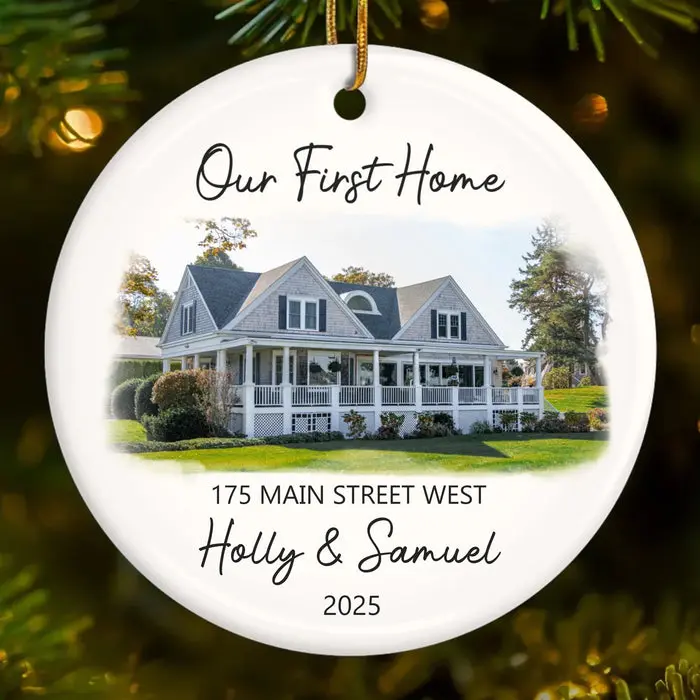 Bespoke Photo First Christmas In New Home Ceramic Ornament - Love Lives In Our New Home - Image 2