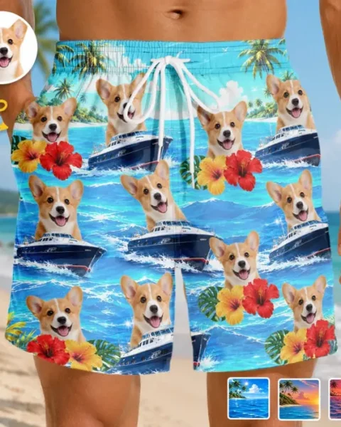 Tailored Photo Tropical Hawaiian Aloha Men Beach ShortsSummer Paws Summer Smiles