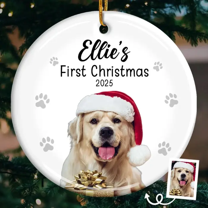 Custom-Made Photo First Christmas Pet Ceramic Ornament - Our First Fur Christmas