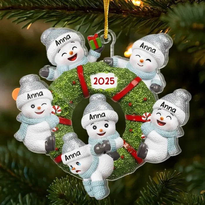 Custom-Made Snowman Family Acrylic Ornament - Our Frosty Little Family