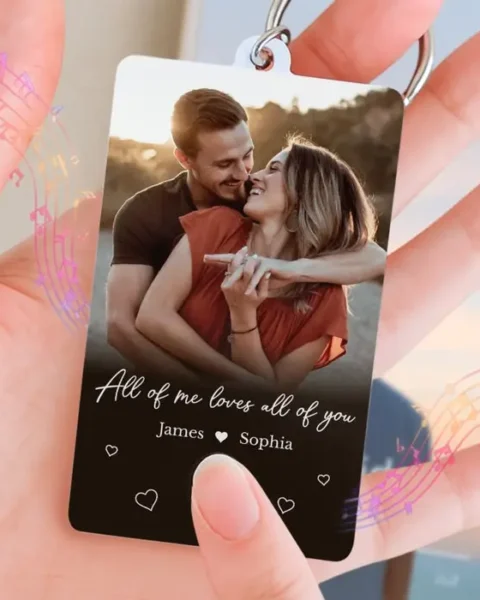 Made-to-Order Photo Acrylic Keychain With Voice Recorder | All My Heart Is Yours