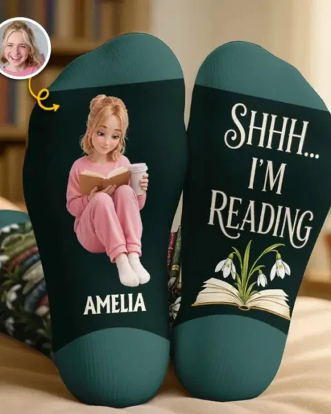 Made-to-Order Photo Crew Socks | Book Lover Floral Bliss