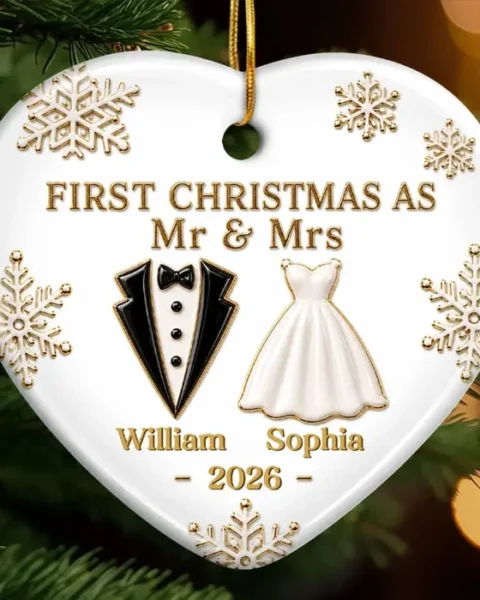 Bespoke First Christmas Ceramic Ornament | Married And Merry Together Always