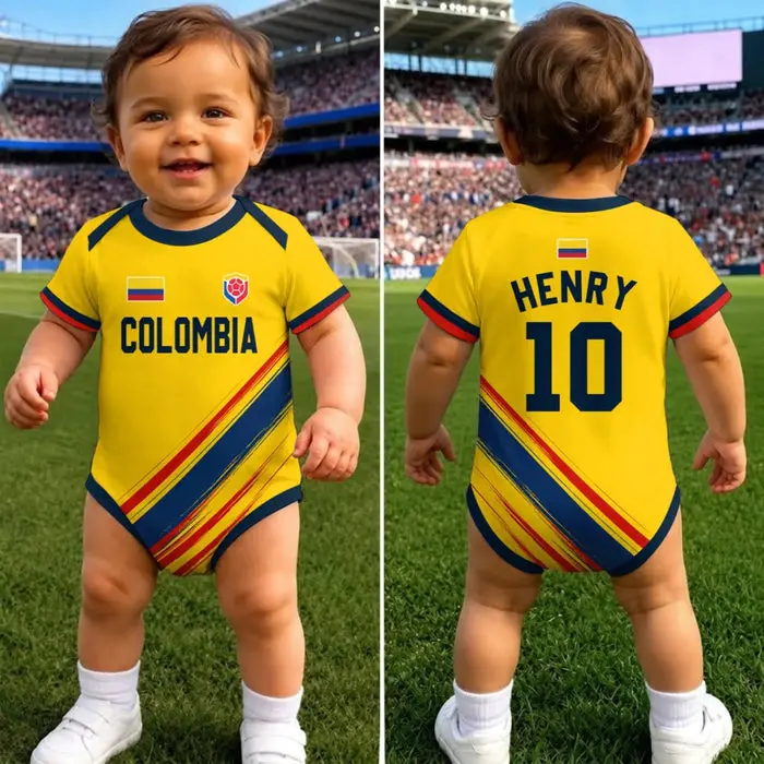 Personalized Colombia World Football Baby Jersey Bodysuit ~ Born To Cheer For Team Colombia