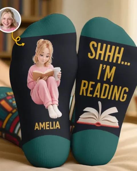 Personalized Photo Crew Socks - Lost In My Book