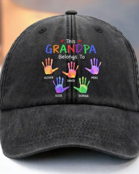 Bespoke Vintage Washed Denim Baseball Cap US | Grandpa You Are Our Joy