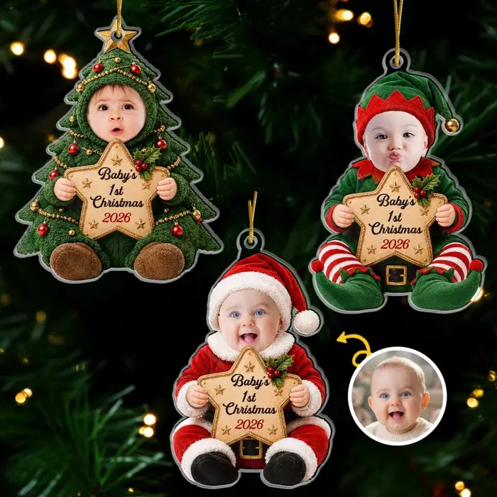 Tailored Photo First Christmas Acrylic Ornament ~ Wrapped In Love On Your First Christmas