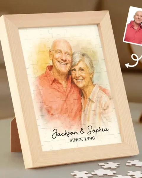 Made-to-Order Photo Watercolor Puzzle With Wooden Frame - Life’s Sweetest Puzzle, Complete With You