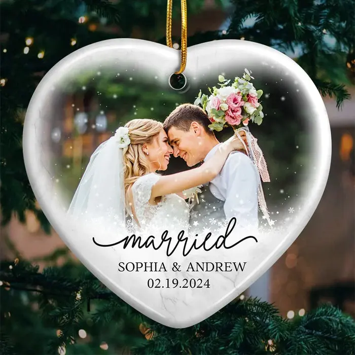 Bespoke Photo You Are The Joy To My WorldCeramic Heart Shaped - Christmas Gift For Husband Wife, Anniversary, First Christmas