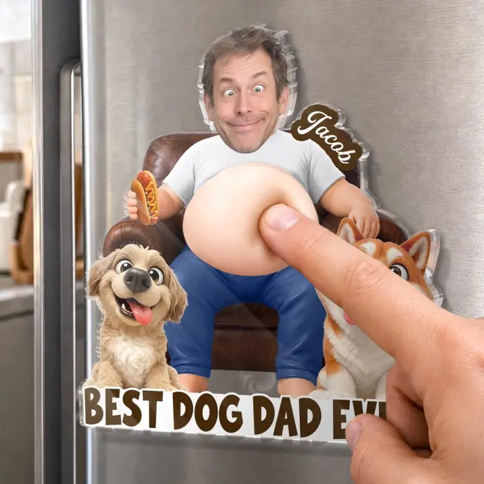 Tailored Photo Dad Bod Belly Squishy Acrylic Fridge Magnet – Personalized Birthday Gifts For Dog Cat Lovers, Dog Dad, Cat Owners – Living His Best Life - Image 2