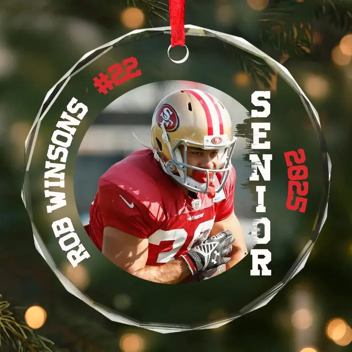 Custom-Made American Senior Football Glass Ornament | Senior Year Under The Lights - Image 2