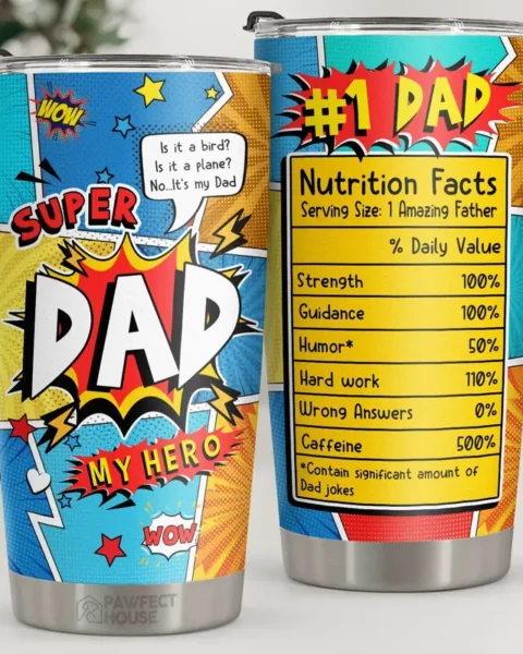 Bespoke Super Dad My Hero, No.1 Dad Nutrition Facts ~ To My Dad, Gift For Dad, Dad Gift From Daughter And Son, Birthday Gift For Dad