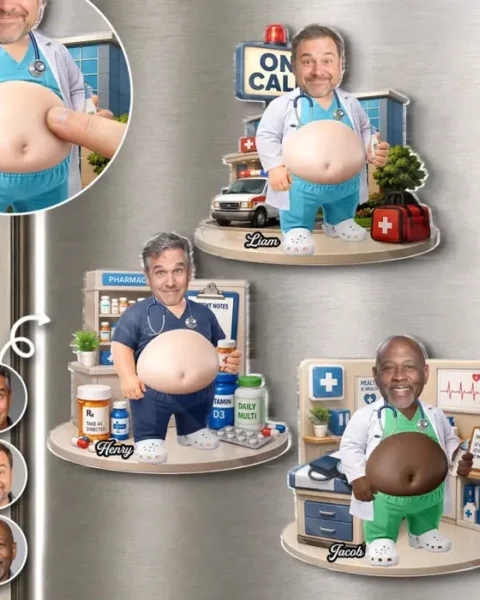 Made-to-Order Photo Dad Bod Belly Squishy Acrylic Fridge Magnet – Personalized Birthday Gifts For Nurse – Caring Is My Superpower