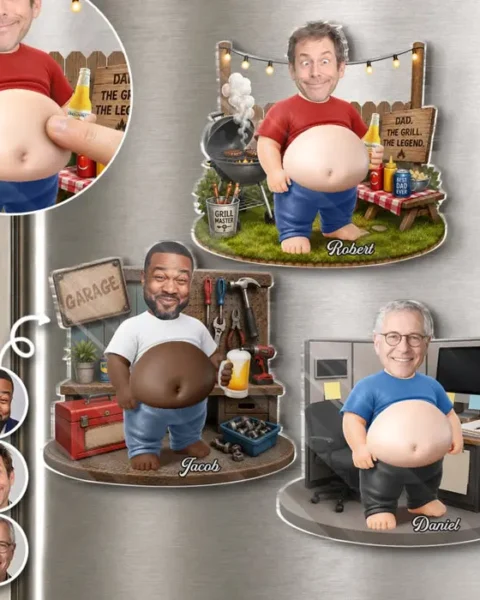 Made-to-Order Quirky Photo Dad Bod Belly Squishy Acrylic Fridge Magnet – Personalized Father's Day Funny Gifts For Dad, Grandpa – I Make Dad Jokes Professionally