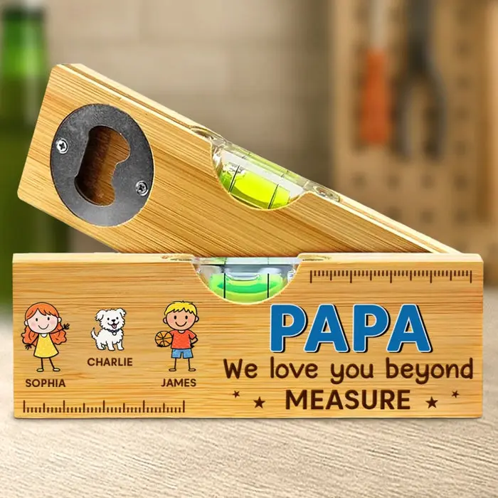 Made-to-Order Wooden Bottle Opener With Built-in Spirit Level - The Heart Of The Family