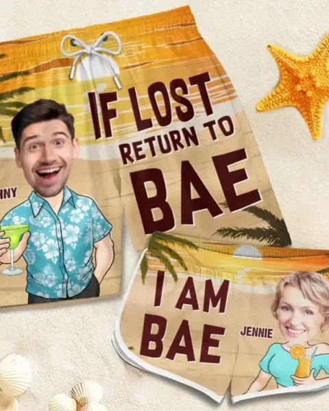 Tailored Quirky Photo If Lost Return To Bae | Summer Vacation Gift, Birthday Party Gift For Husband Wife