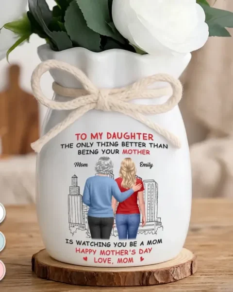 Custom-Made Flower Vase With Ribbon - Her Motherhood Is My Joy In Bloom