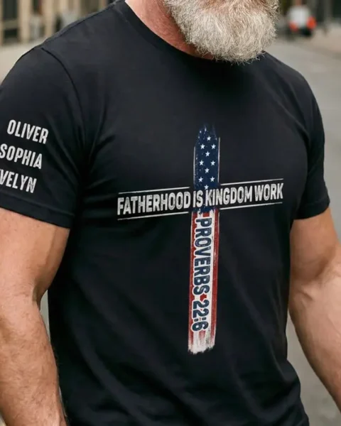 Custom-Made Unisex T-Shirt With Design On Sleeve ~ A Father’s Love Lasts Forever